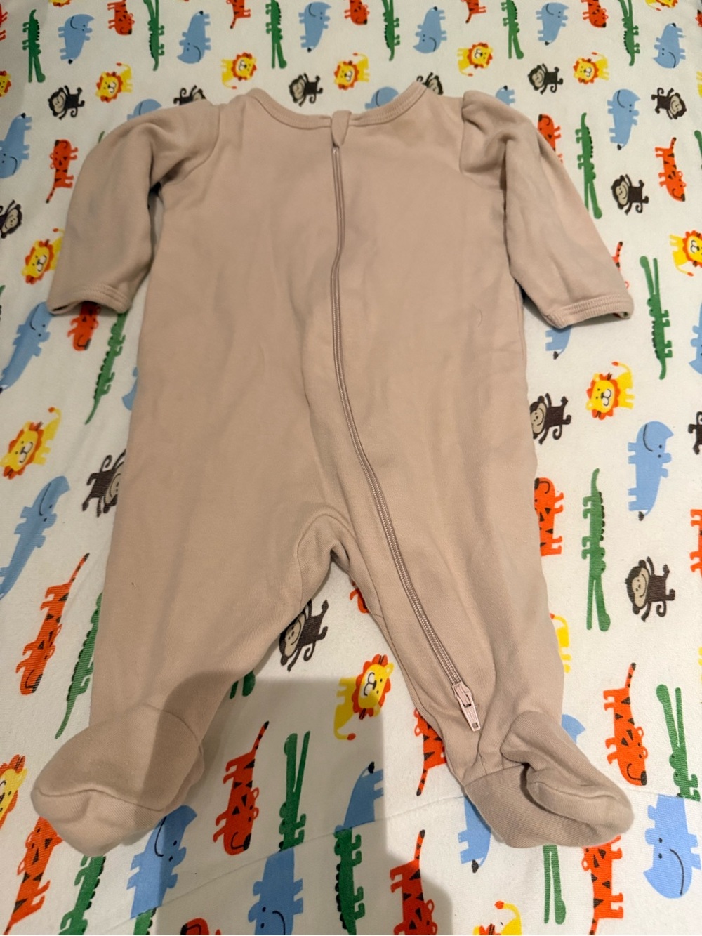 wonder nation Beige Footed One-Piece Zipper Pajamas